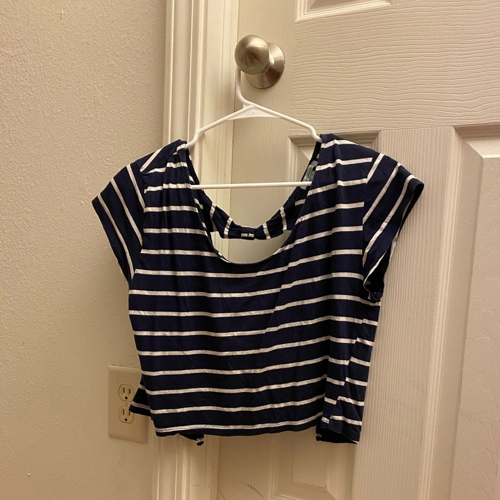 Charlotte Russe Navy and White Striped Crop Top